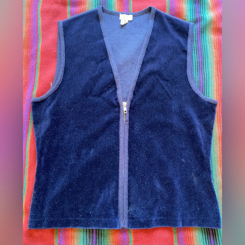 J. Crew Velvet Royal Blue Zip up Vest. Merino Wool Back. Like New. Size Large.